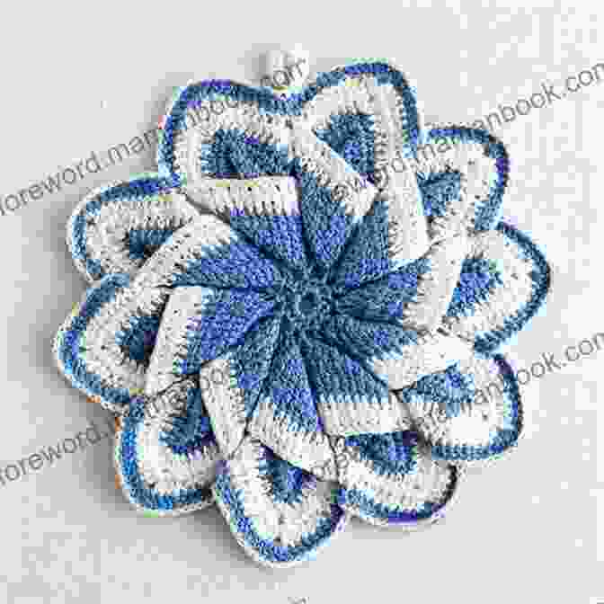 An Enlarged View Of The Intricate Granny Square Motif That Forms The Foundation Of Crochet Pattern Vintage Blues Potholders Pb056. Crochet Pattern Vintage Blues Potholders PB056 R